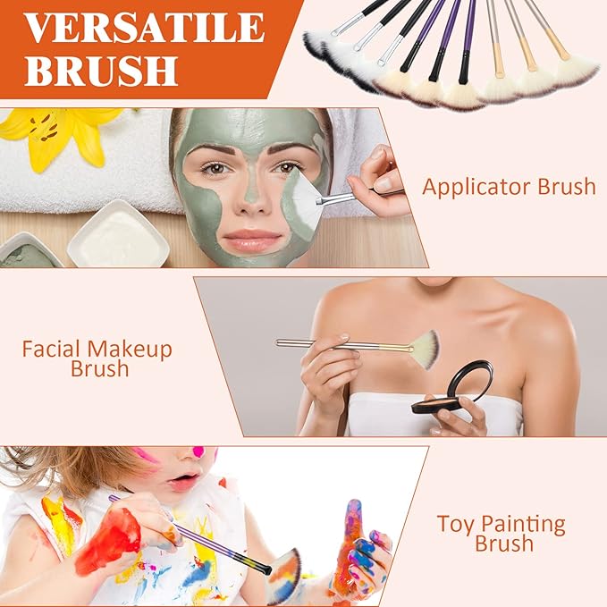 9 Pieces Facial Fan Mask Brushes, Soft Facial Applicator Brushes Tools for Peel Glycolic Makeup for Mud Cream(Champagne, Purple, Black)