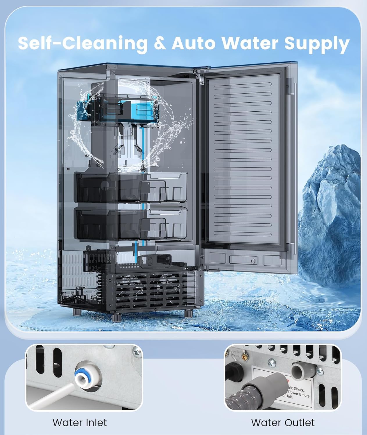 Undercounter Nugget Ice Maker,Commercial Nugget Ice Machine,66 lbs/Day,Built-in or Freestanding‌ with ‌Self-Cleaning‌,24-Hour Timer‌,Stainless Steel Ice Maker for ‌Bars, Cafes, Businesses‌