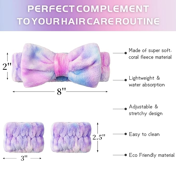 Ayesha Spa Headband and Wristband Set for Skincare Washing Face,6pcs Makeup Headband Wrist Cuffs for Preppy Skincare Teen Girl Women