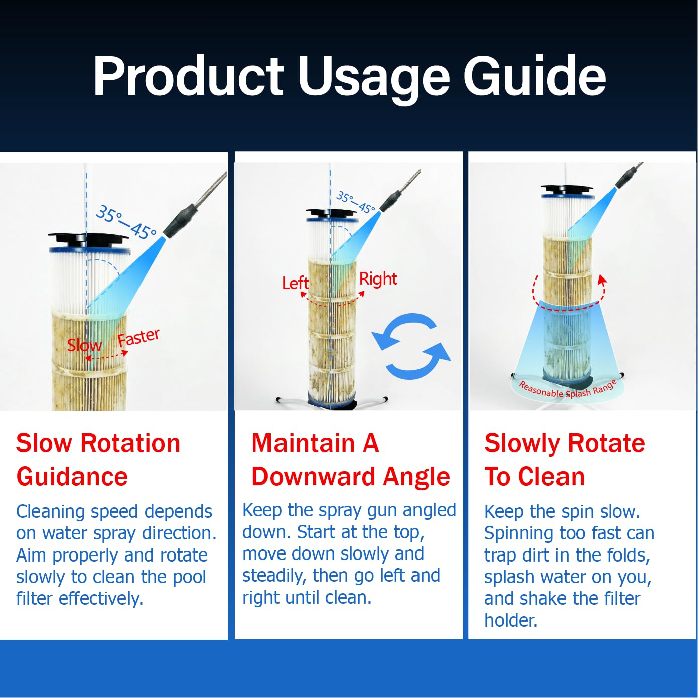 Vootenec Vertical Pool Filter Cleaner Stand Tool - Boosts Cleaning Speed, Universal Fit for 3", 4", 6" Filter Cartridges