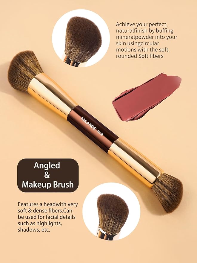 MAANGE 4 PCS Foundation Makeup Brush Set Double-ended Kabuki Brush Contour Brush for Liquid Powder Concealer Cream Cosmetics Blending Blush Face Makeup Tools Kit (Coffee Gold)