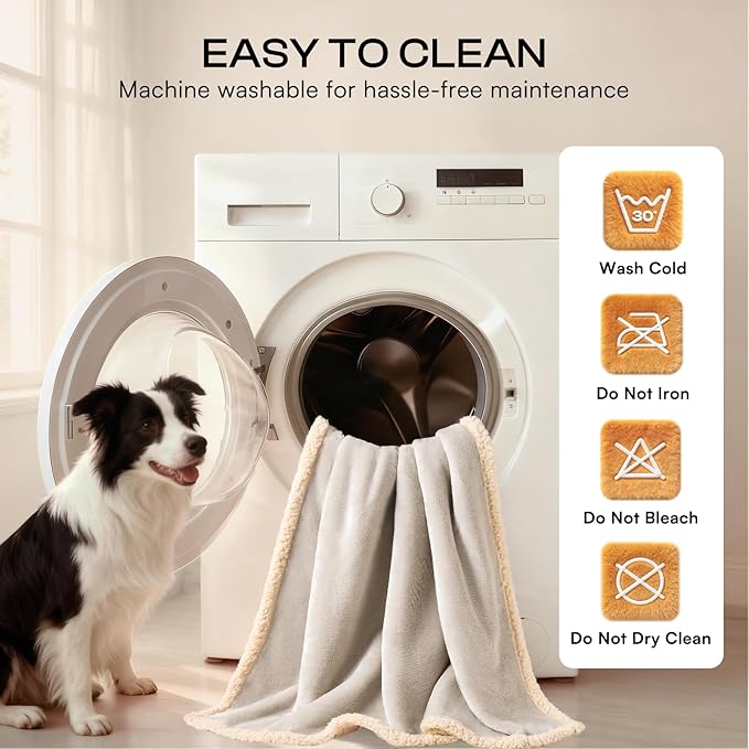 Luciphia Waterproof Pet Blankets, Liquid Pee Proof Dog Blanket for Sofa Bed Couch, Reversible Sherpa Fleece Furniture Protector Cover for Small Medium Large Dogs Cats, Dark Beige King Size（100" x 85"）