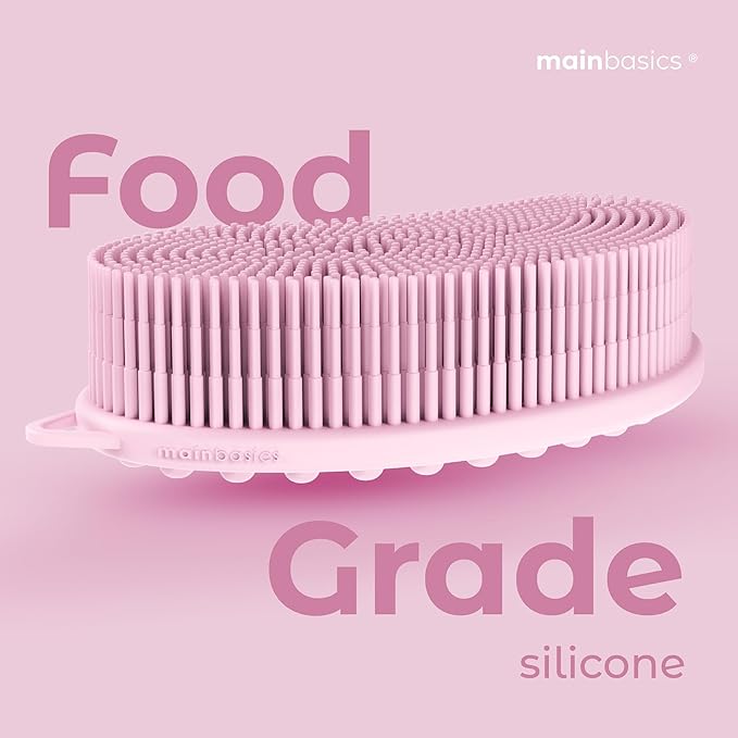MainBasics Silicone Body Scrubber Dual-Sided Shower Loofah and Massaging Nodes (Pink, Massage)