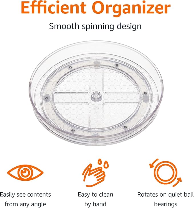 Amazon Basics Clear Lazy Susan Turntable Organizer for Organization, 12-Inch, 2-Pack