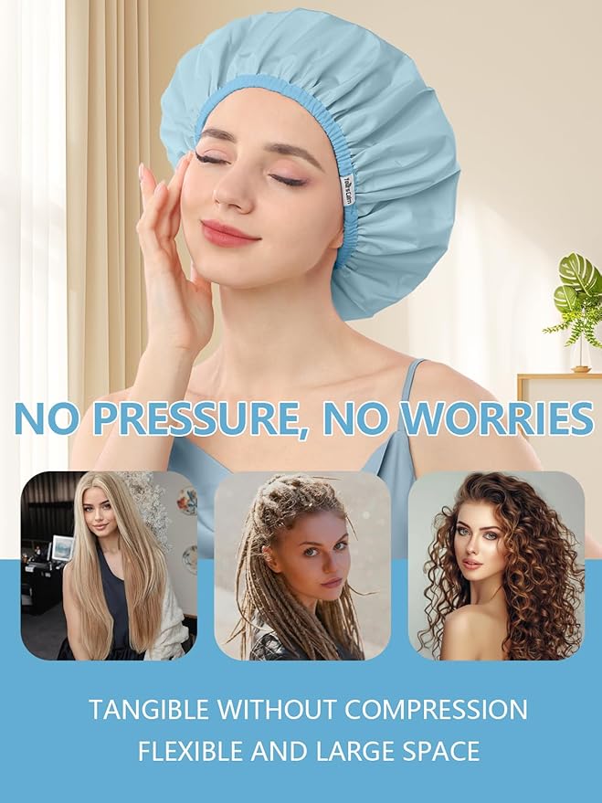 Years calm Shower Caps for Women Reusable Waterproof, Double Layer Waterproof Fabric - Both Sides Usable, Reversible Pattern & Solid Color Design, Soft Elastic Keeps Hair Dry for shower Spa Travel
