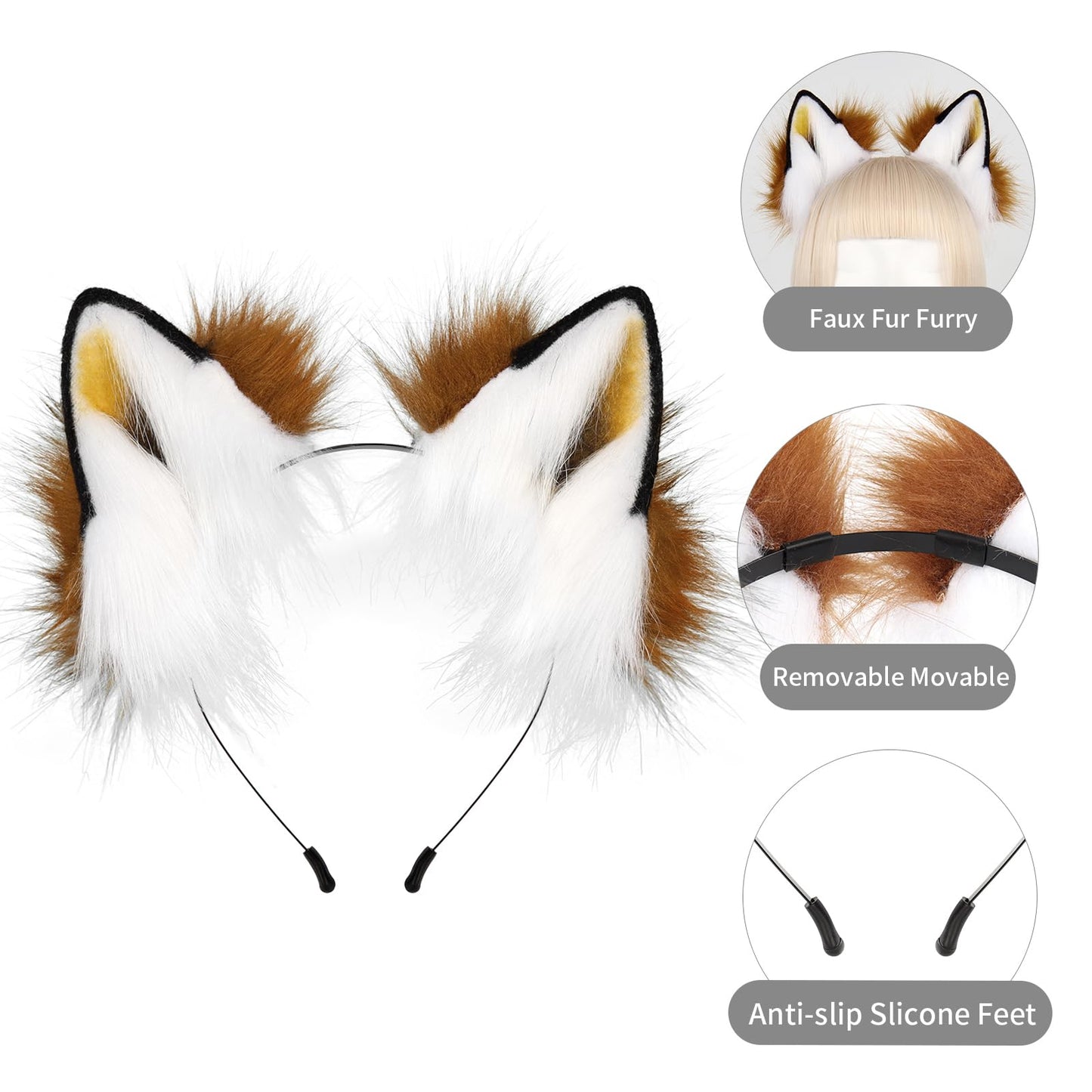 HAOAN Handmade Faux Fur Fox Wolf Ears Headband Halloween Christmas Cosplay Party Costume Accessories