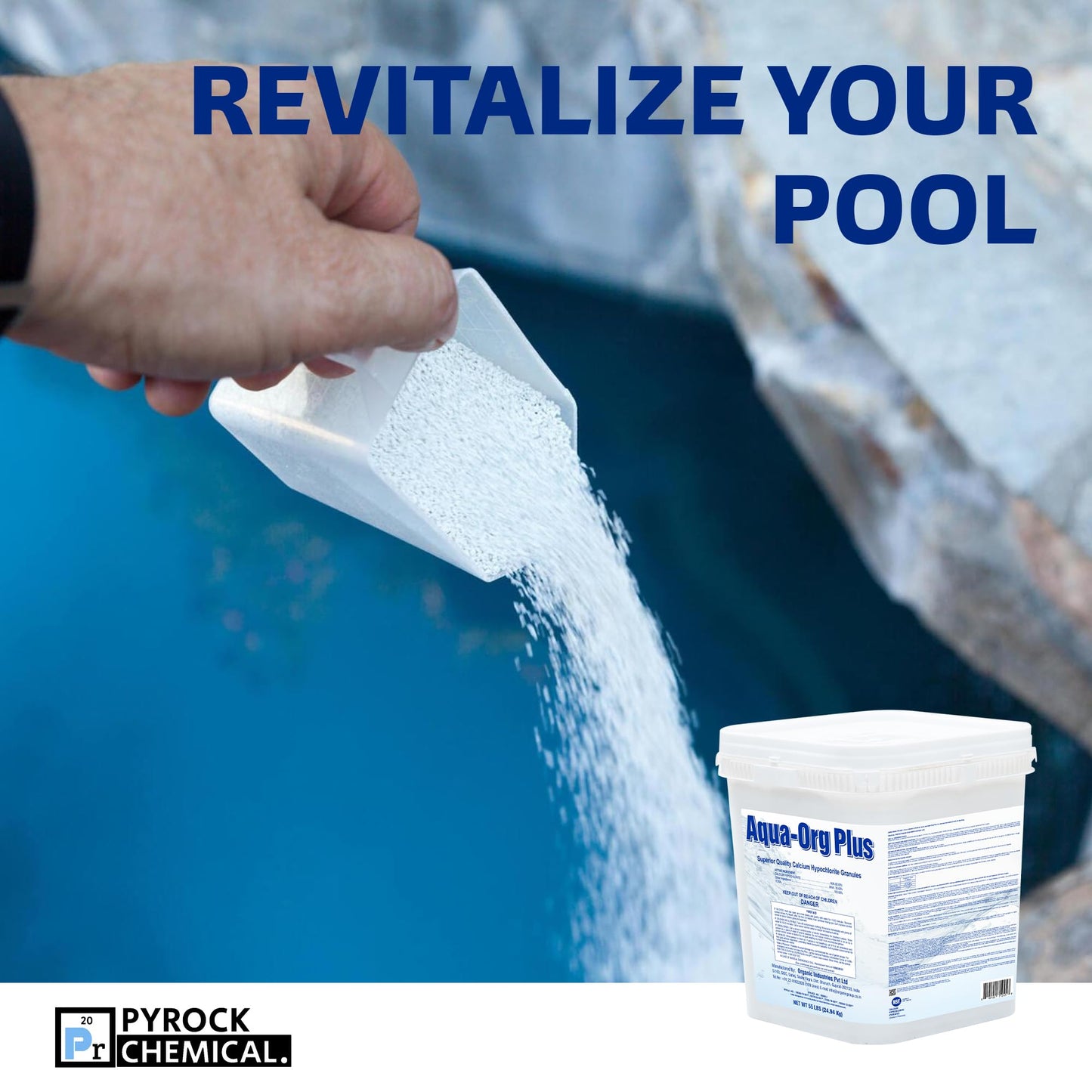 Pool Shock by Aqua Org Plus - New Square 50 Pound Pail - 65% Granular Cal Hypo - Swimming Pool Shock for In-Ground, Above Ground, Spas & Hot Tubs