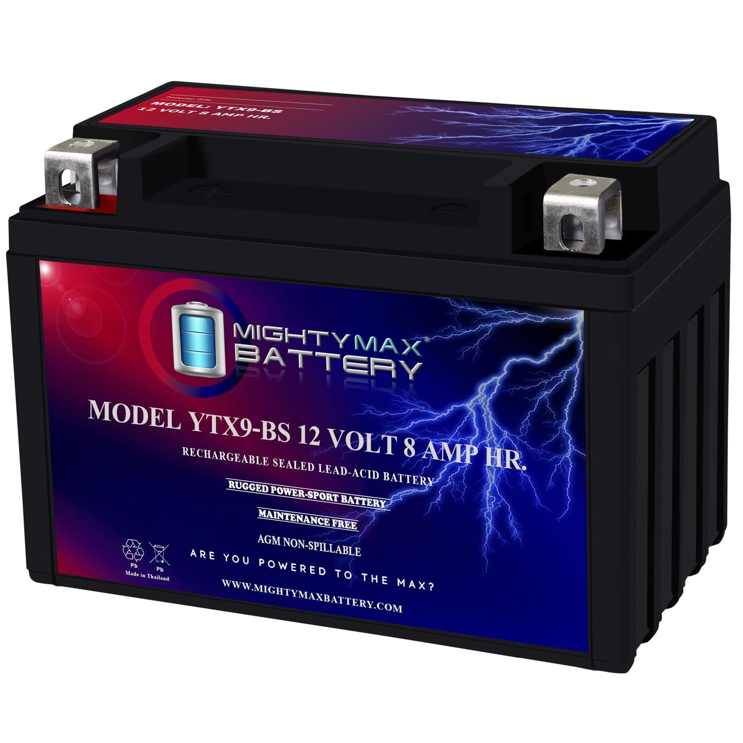 Mighty Max Battery YTX9-BS -12 Volt 8 AH, 135 CCA, Rechargeable Maintenance Free SLA AGM Motorcycle Battery