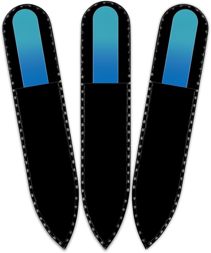 Mont Bleu Rainbow Crystal Nail File in Black Pouch - Purse Size - Czech Tempered Glass - Handmade in Czech Republic - Gift for Girls who Love Nail Art as Birthday Gift
