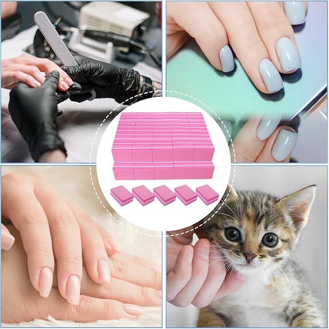 180/240 Grit Nail Buffers (100 Pack), mini Buffer Block Nail File for Acrylic Nails and Natural Nails, Professional Nail Buffer Block Bulk Buffing Blocks for Nail Buff Manicure File Blocks Set Pink