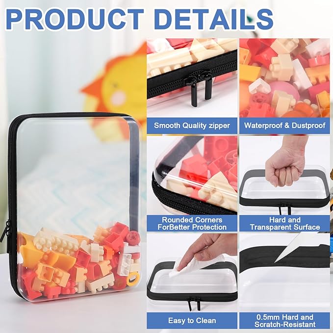 YOPCDJ Clear Hard Shell Zipper Case, Clear Zipper Pouches Waterproof Makeup Organizer & Travel Toiletry Storage Bag, Plastic Pouch for Office, Home, Black, 4Pack XL+L+M+S