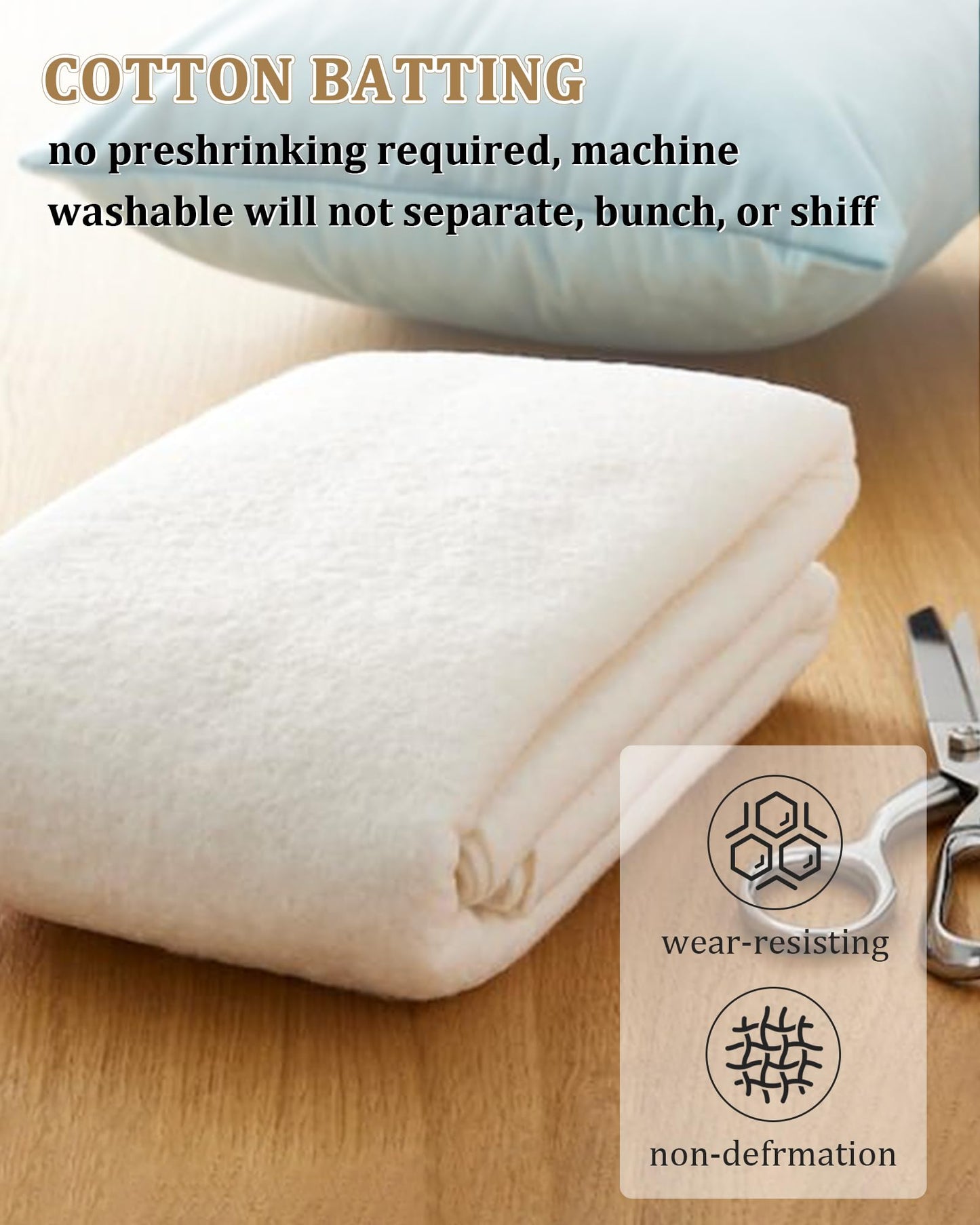 PLANTIONAL Natural Cotton Batting for Quilts: 79-Inch x 91-Inch Light Weight Purely Natural All Season Quilt Batting for Quilts, Craft and Wearable Arts