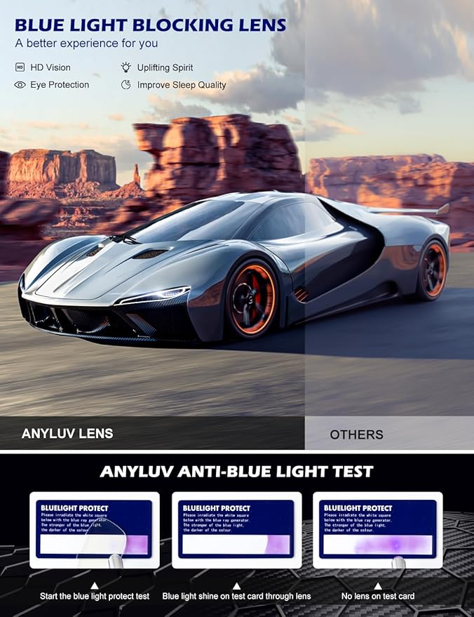 ANYLUV Carbon Fiber Reading Glasses for Men Women, Blue Light Blocking Computer Readers, Anti Glare Spring Hinge