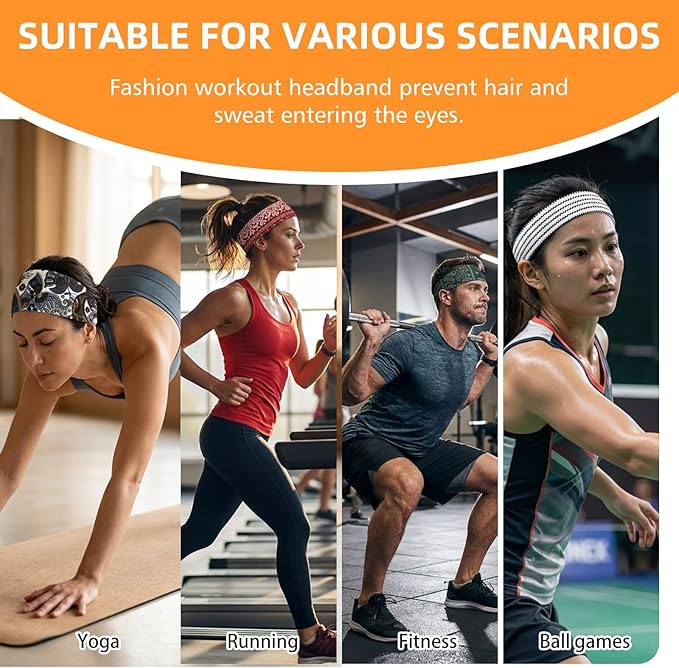 8PCS Summer-Exclusive Non Slip Sports Elastic Soft Running Fashion Headbands Absorb Sweat for Women & Men Working Out, Travel