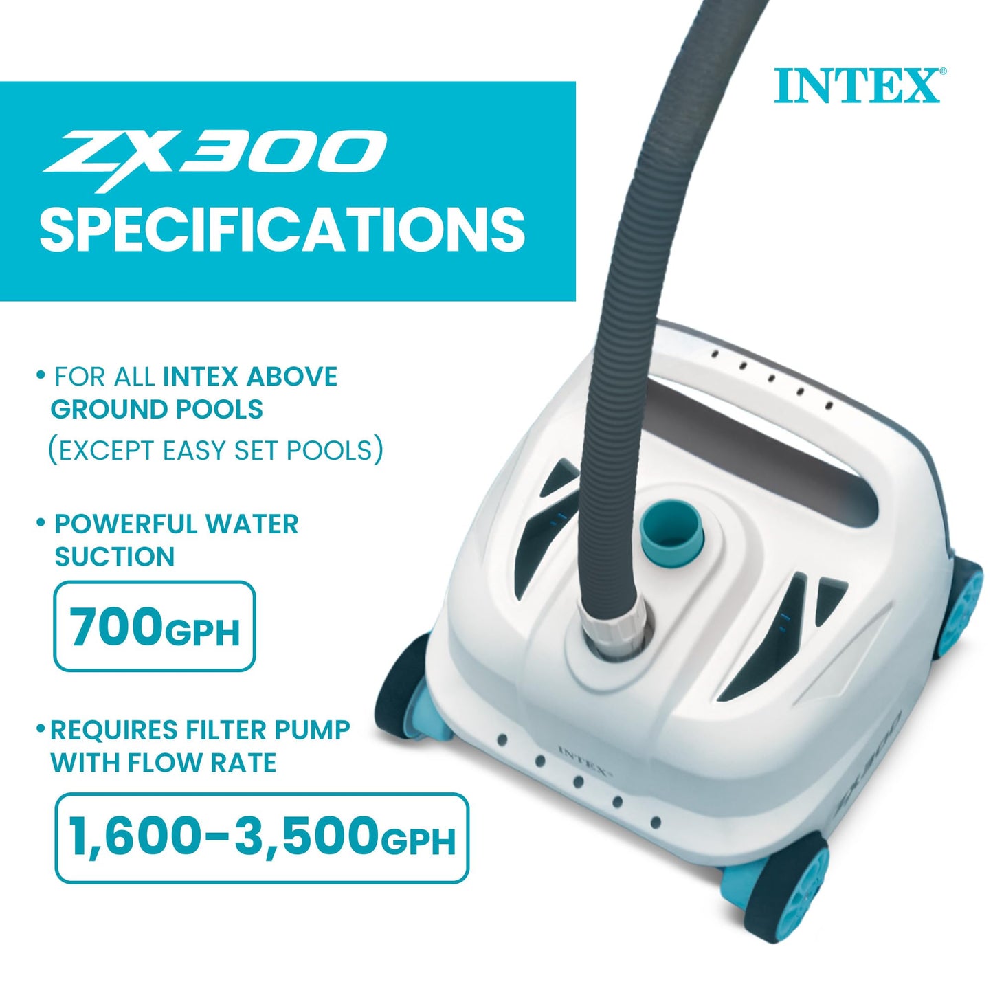 INTEX Deluxe Pressure-Side Above Ground Automatic Pool Cleaner Vacuum - For Bigger Pools – Cleans Pool Floors and Walls – Removes Debris – Removable Filter Tray – 21ft Tangle Free Hose