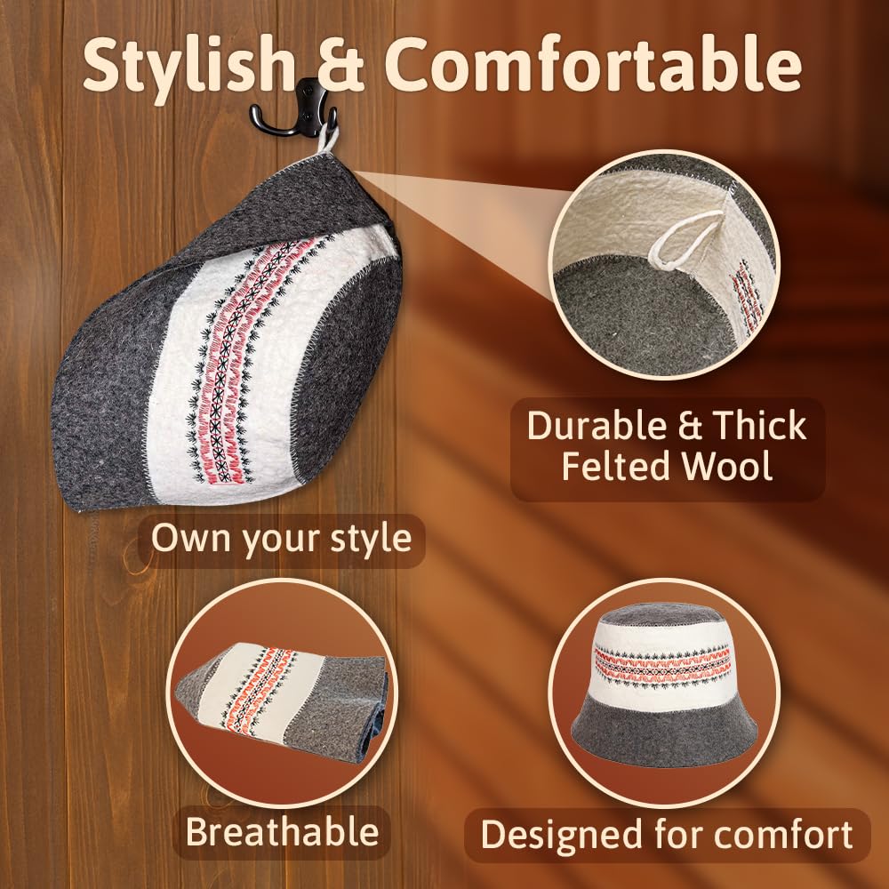 SHSH trade group Ukrainian Wool Sauna Hat Embroidered Ornament Vyshyvanka Ukraine Banya Bucket Sauna Hat for Women and Men Finnish Banya Cap