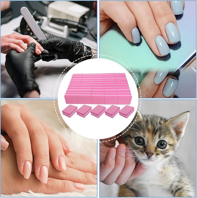 Nail Buffers (50 Pack), Mini Buffer Block Nail File for Acrylic Nails and Natural Nails, 100/180 Grit Nail Buffer Block Bulk Buffing Blocks for Nail Buff Professional Manicure File Blocks Set Pink