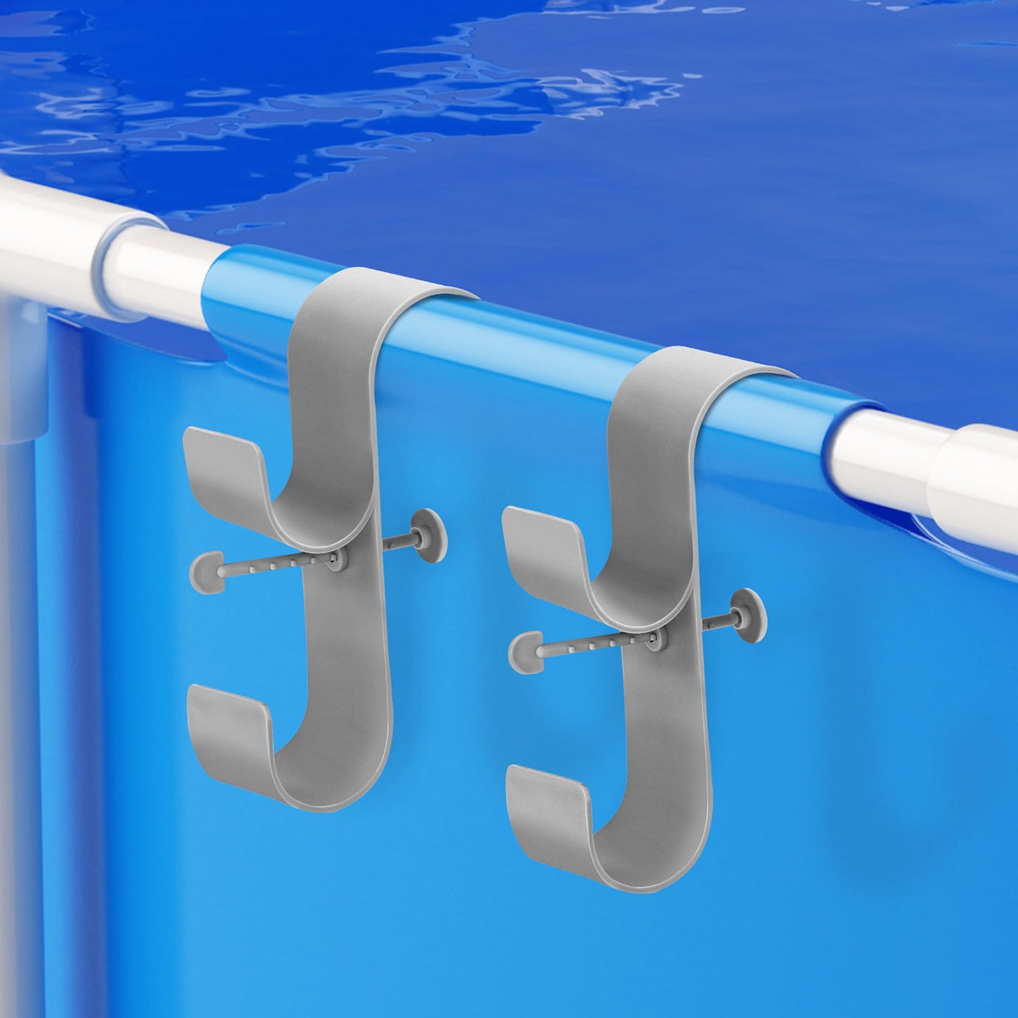 VWAERR 2 PCS Gray Poolside Pool Leaf Skimmer Net Holder Plastic Poolside Pool Pole Hanger Adjustable Telescopic Pole Hooks Brush Hanger Tools for Above Ground Pools
