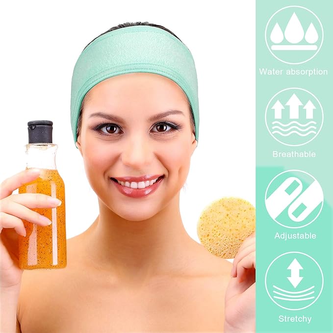 Whaline 4 PCS Spa Headband, Make up Hair Band, Stretch Terry Cloth Headband for Sport Yoga Shower (Mint Green)
