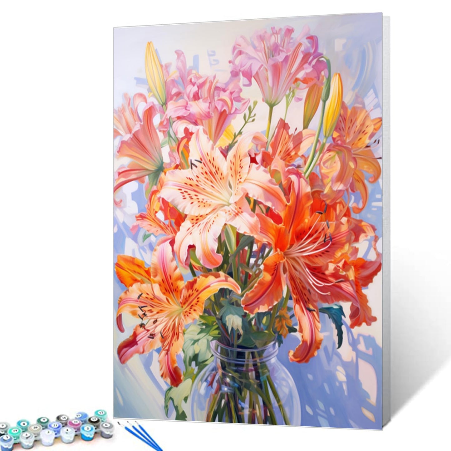Tucocoo Flowers in Vase Paint by Numbers Kits 16x20 inch Canvas DIY Oil Painting for Kids, Students, Adults Beginner with Brushes and Acrylic Pigment - Colorful Blooming Flowers Photo Gift(DIY Frame)