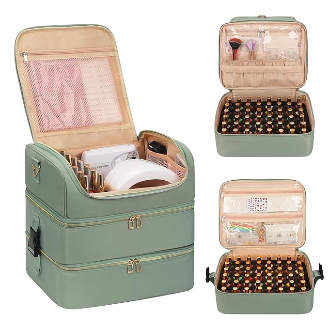 CUBETASTIC Nail Polish Organizer Case, Nail Supplies Storage Box Holds 117 Bottles Nail Polish & Nail Lamp, Travel Nail Tech Carrying Case, Nail Kit Bag For Nail Stuff & Manicure Tools