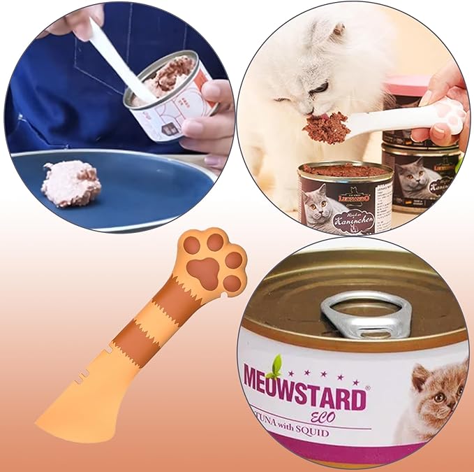 Sheldamy Silicone Pet Food Spoon, Cat Food Can Opener Paw, Wet or Dry Food Short Spoon for Cat Dog With Mini Spatula