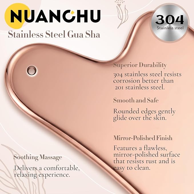 Nuanchu Stainless Steel Gua Sha Facial Tools Metal Guasha Tool for Face Body Jawline Shaper, Double Chin Reducer, Puffiness Reducing, Lymphatic Drainage Massager Skin Care Gift with Pouch(Pink)
