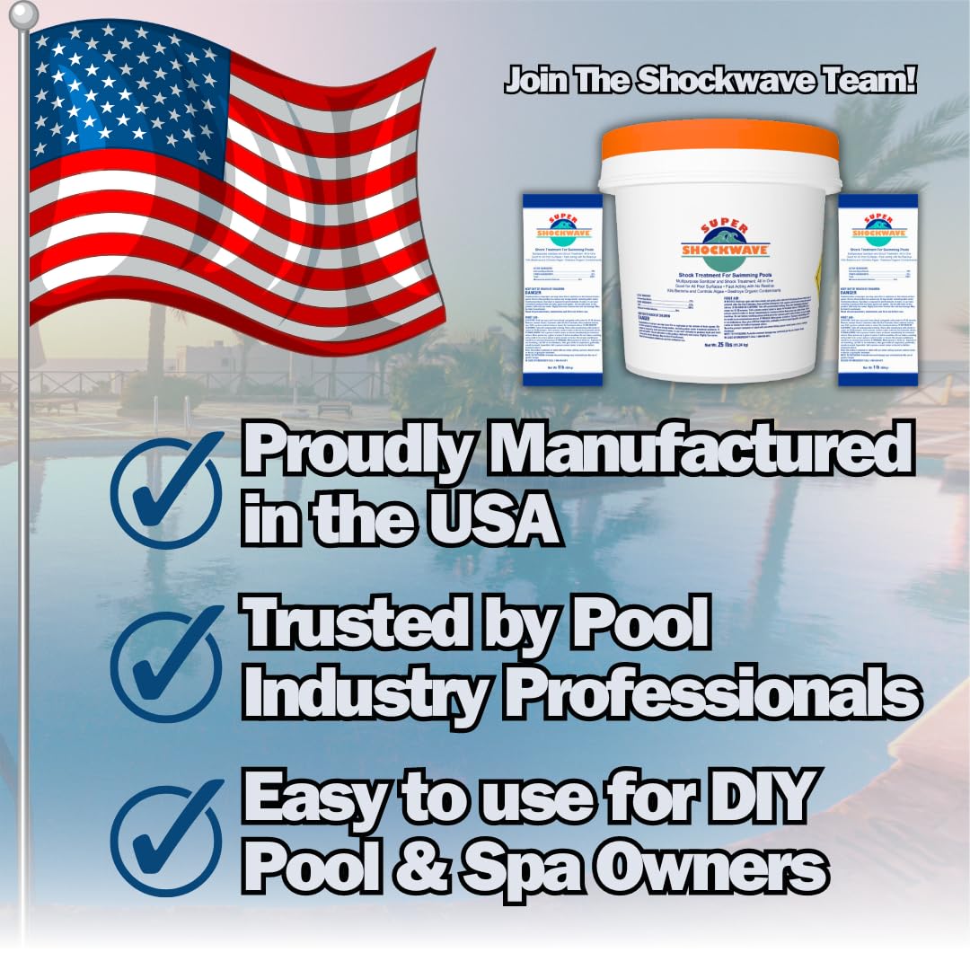 Super Shockwave Pool Shock – 73% Cal-Hypo Granular Sanitizer for Crystal Clear Water – Defends Against Bacteria, Algae, and Microorganisms - 25 Pounds