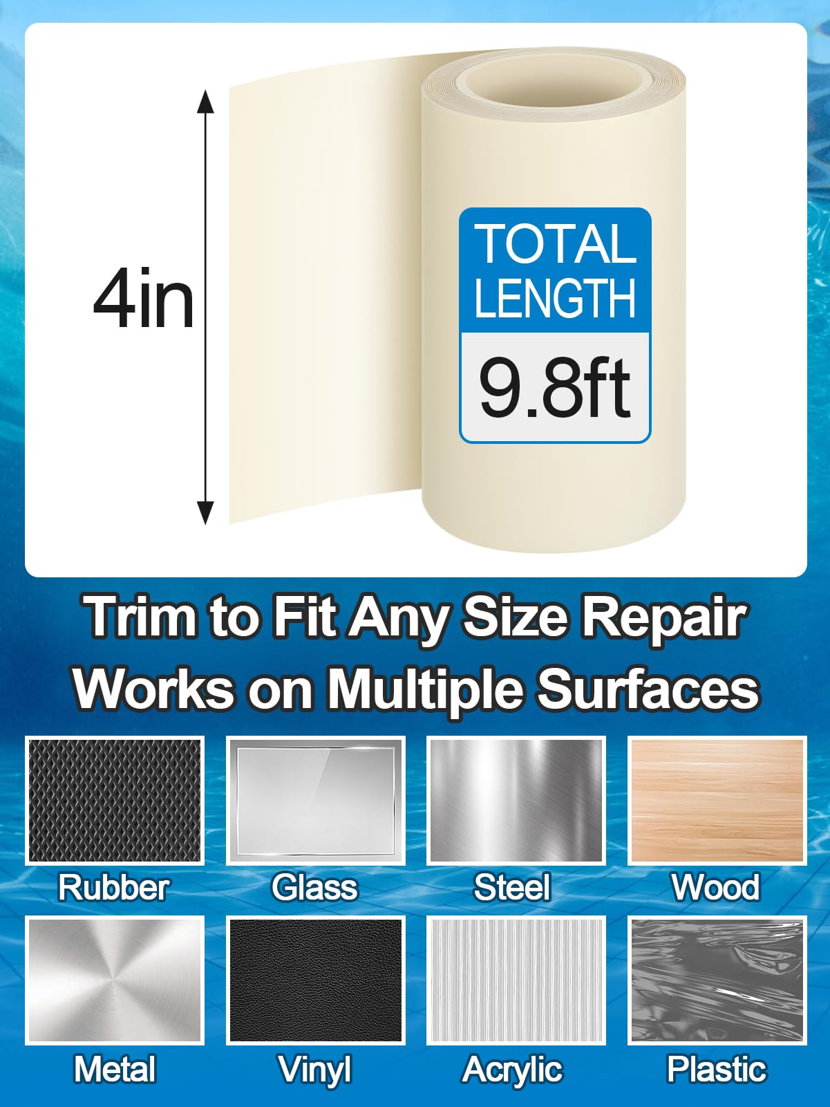 Aulock High-Viscosity Clear TPU Pool Patch Repair Kit - Underwater Patching, Self-Adhesive Pool Liner Patch for In-ground & Above Ground Pools, Inflatable Hot Tubs & Floats, 4in W x 9.8ft L