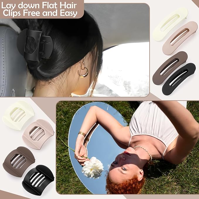 8 Pcs Flat Hair Clips for Women, 2 Styles French Hair Clips Lay Flat Claw Clips, Large Strong Hold Non-slip Hair Barrettes for Thick Thin Hair