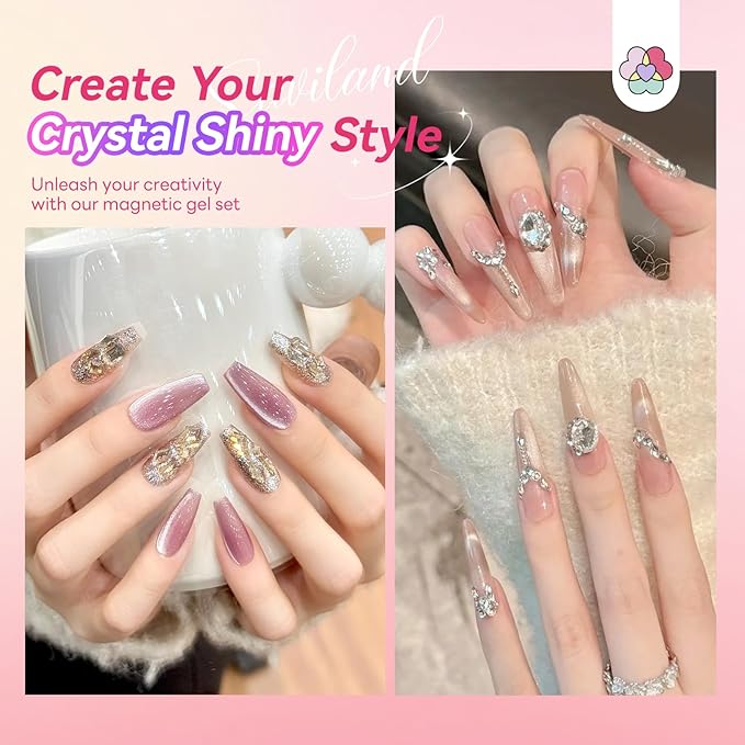 SAVILAND Color Artistry Cat Eye Gel Nail Polish: 6 Colors Crystal Shiny Magnetic Gel Nail Aurora Pink Blue Purple Shimmer Cateye Nail Polish Set Ma