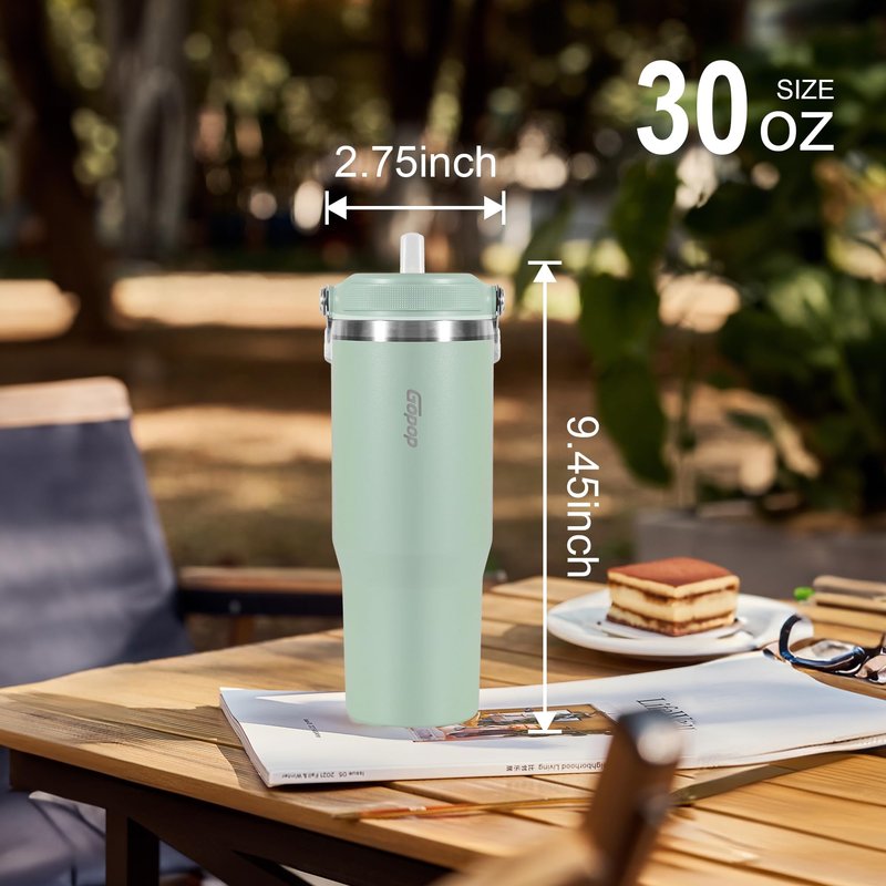 Simpleasy 30 oz Tumbler with Flip Straw - Vacuum Insulated Stainless Steel Water Bottle for Home, Office or Car - Reusable Cup with Straw Leakproof Flip, Cold up to 24h, Mint