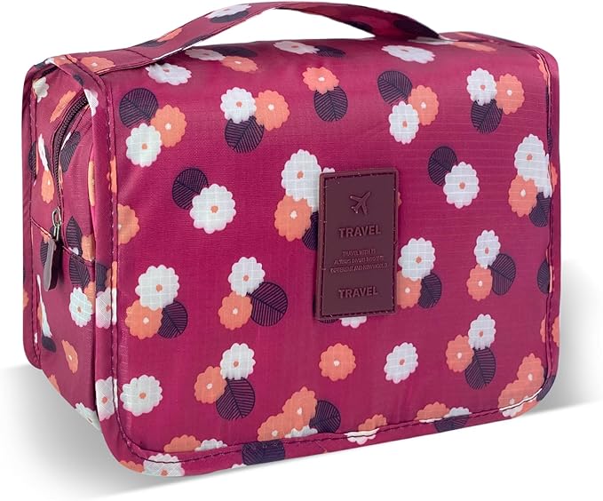 Large Capacity Toiletry Bag Travel Bag with Hanging Hook for Men and Women Waterproof Travel Cosmetic Bag Bathroom Storage Bag for Brushes Set,Full-Sized Shampoo,Accessories- Red Flower