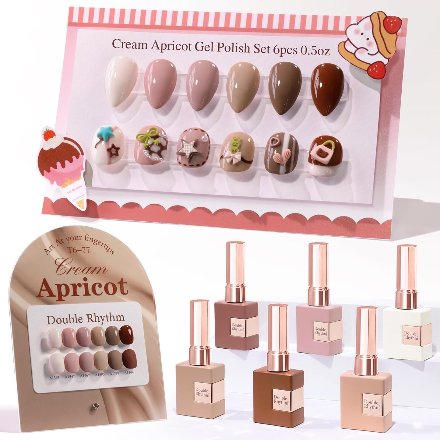 Double Rhythm 6 Pcs 15 ML Gel Polish Set Same Color Same Bottle Soak Off Gel Polish Kit Nail Art Manicure Salon DIY at Home for Women (Peach Nude Cream Taupe Tan Brown-T6-77)