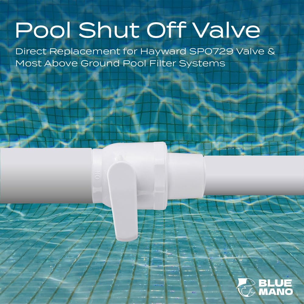Blue Mano Upgrade 2-Way Ball Valve, 1.5" MIP x 1.25" MIP Pool Shut Off Valve, Direct Replacement for Hayward SP0729 Valve & Most Above Ground Pool Filter Systems