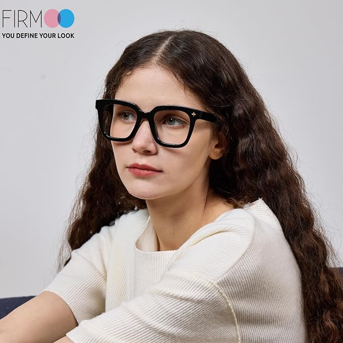 Firmoo Oversized Blue Light Glasses for Women Men Large Frame Anti Eyestrain & UV Protection Computer Gaming Blue Blocker Eyeglasses(Black)