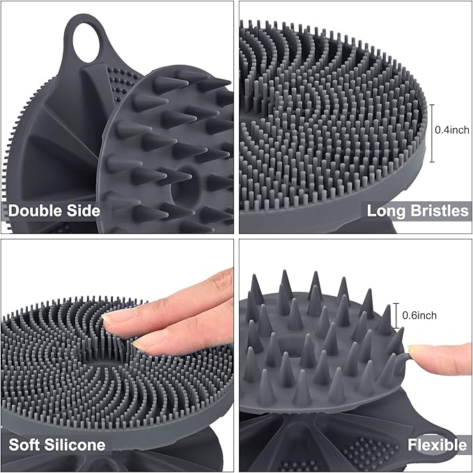 INNERNEED 2-in-1 Silicone Body Scrubber and Scalp Massager Shampoo Brush, Food-Grade Soft Material, More Hygienic, Easily Lather, Convenient for Travel, Gym, Business,etc (Gray)