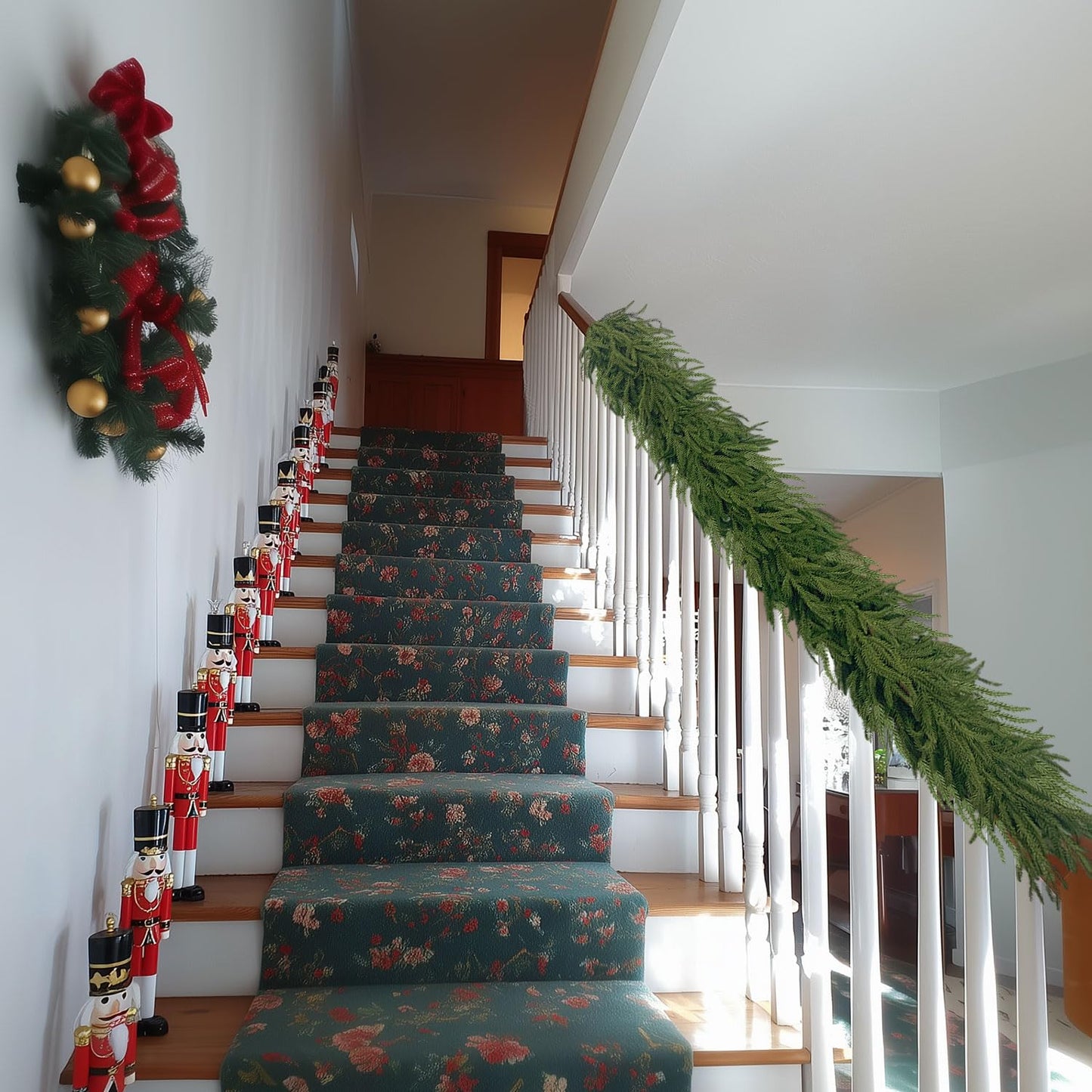6 Ft 2 Pcs Artificial Norfolk Pine Garland, Real Touch Green Faux Greenery Garland for Christmas Table, Mantle, Wall, Fireplace, Indoor Outdoor Holiday Decor
