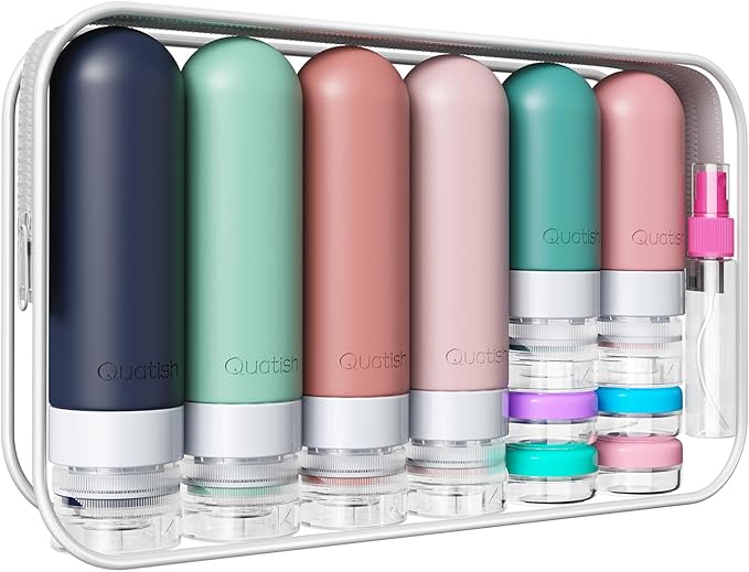 Quatish 20 Pack Travel Bottles for Toiletries, Original Patented, TSA Approved Travel Size Containers, Leak Proof Silicone Shampoo and Conditioner Bottles Women & Men, Airplane Essentials, Morandi