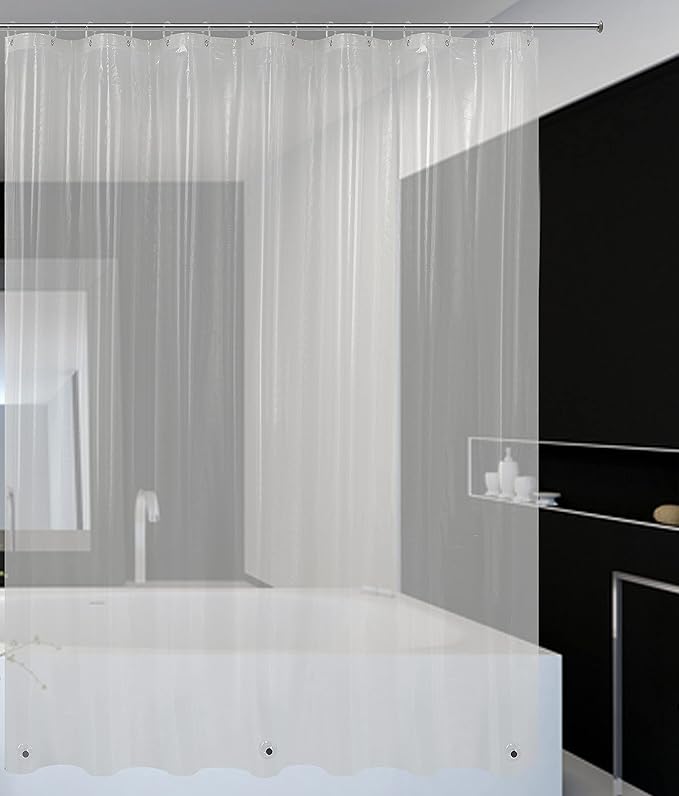 Mrs Awesome 82x74 Wide Shower Curtain Liner with Magnets, Free Hooks Included, Waterproof PEVA, PVC Free, 82 x 74 inches, Clear