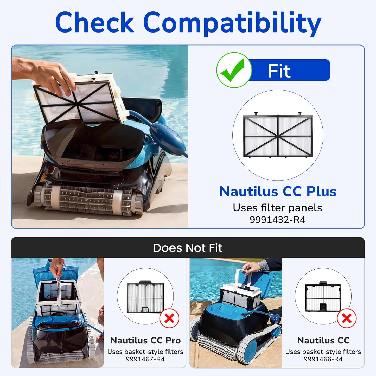 Fil-fresh Robotic Pool Cleaner Filters, Replaces for Dolphin M400/M500 & Nautilus CC Plus Ultra Fine Cartridge Filter Panels, Part Number 9991432-R4, Pack of 4