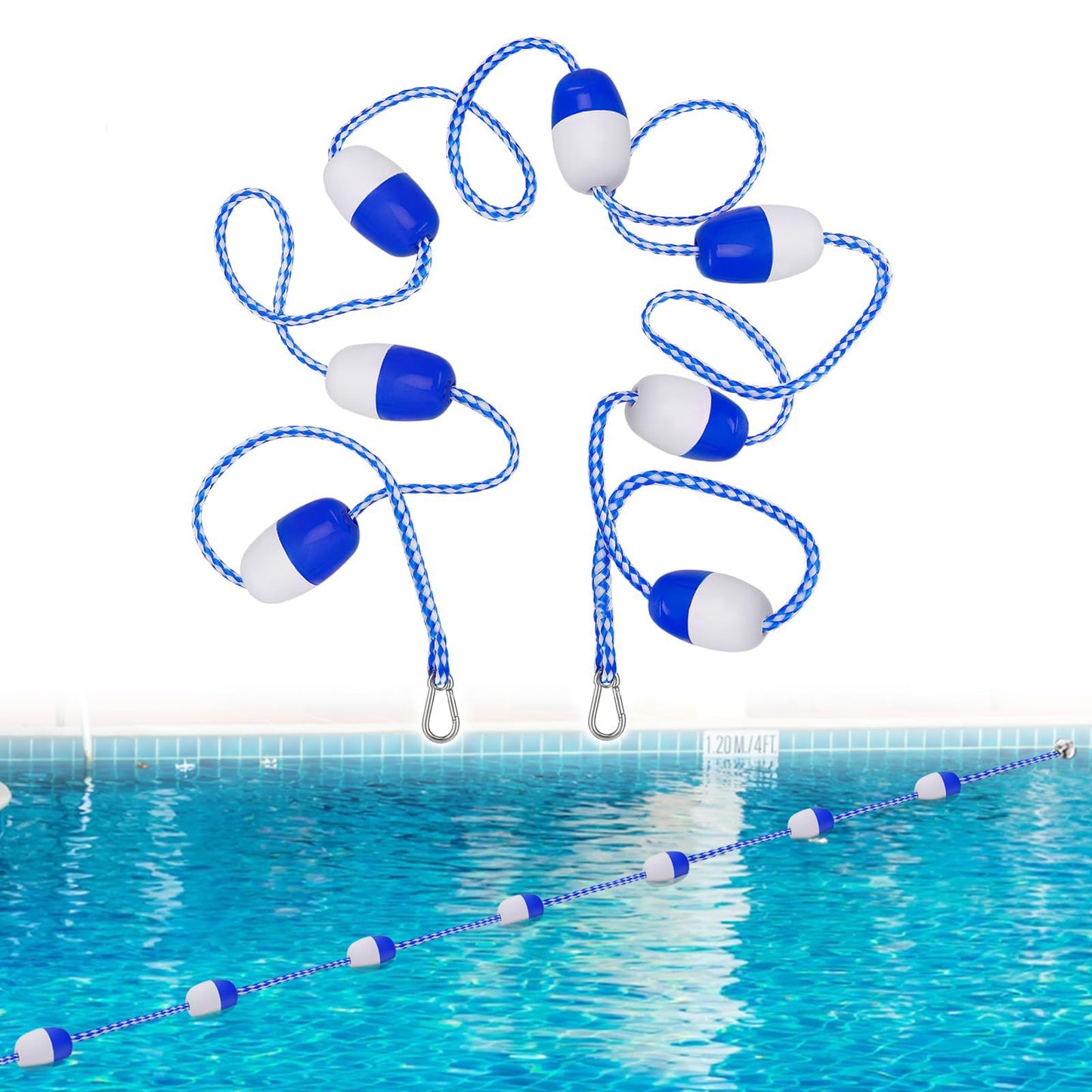 16ft -20ft Adjustable Pool Safety Rope with Floats, Floating Pool Divider- Sturdy, Effective Visibility, Easy to Install - Floating Barrier for Inground Swimming Pools Separating Depth