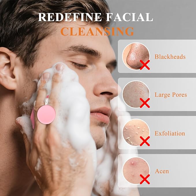 VWMYQ Silicone Face Scrubber for Men, Gentle Exfoliator Pad & Massager, Facial Cleansing Brush Silicone Face Wash Brush Removes Dead & Dry Skin（Pink）