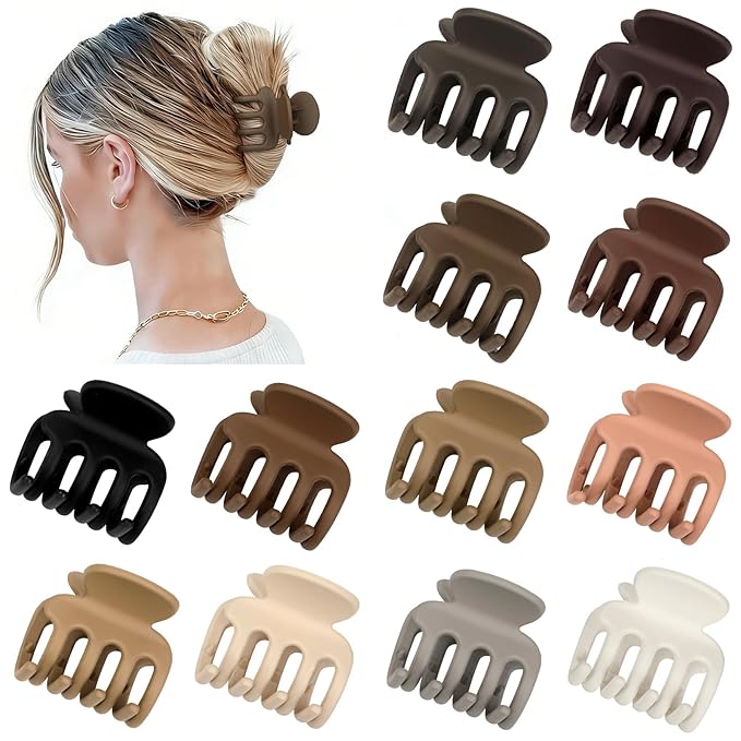 12Pcs Hair Clips for Women 1.8 Inch Small Claw Clips for Thin Hair Medium Hair Claw Clips for Thick Hair Accessories for Women Girls (Brown)