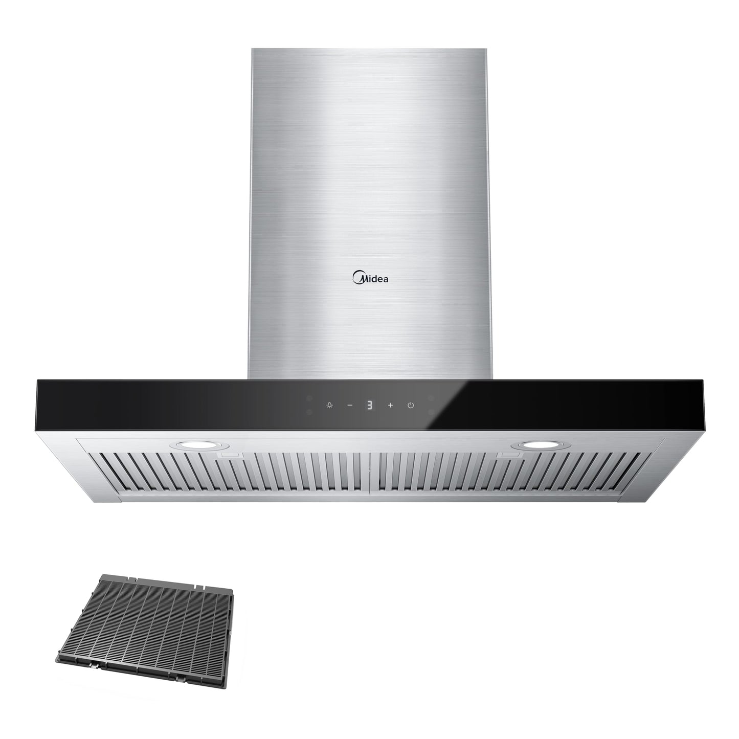 Midea MVT30W9AST Range 30 Inch 450CFM Vent T Shape Stove Hood with 5-Layer Aluminum Permanent Filters Kitchen Exhaust Fan, Ductless Convertible, 3 Speed, Stainless Steel