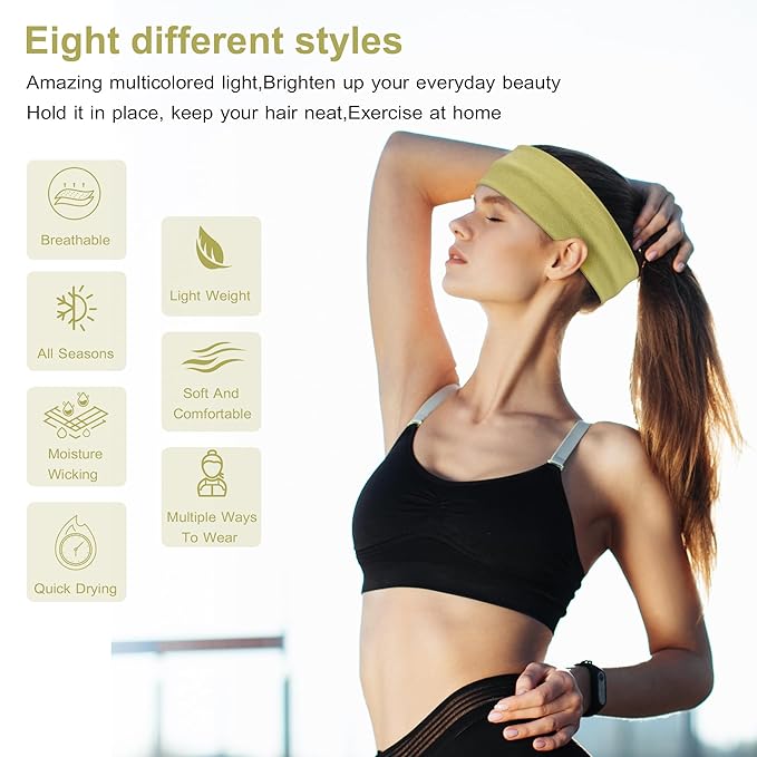 Ztomine Headbands for Women, 8pcs Stretchy Non Slip Soft Cotton Cloth Hair Bands for Sports, Workout, Yoga and Running