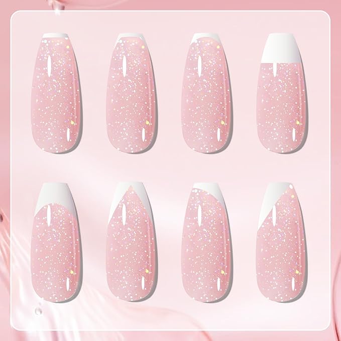 Born Pretty French Manicure Kit, Nail Stamper and 2Pcs Gel Nail Polish, Include Jelly Glitter Pink White Colors for French Tip, U V Light Cure