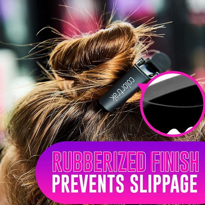 Colortrak Croc Hair Sectioning Clips, Section Large Amounts of Hair while Coloring, Cutting, and Styling, No Slip Rubber Grip, Black, Includes 4 Clips