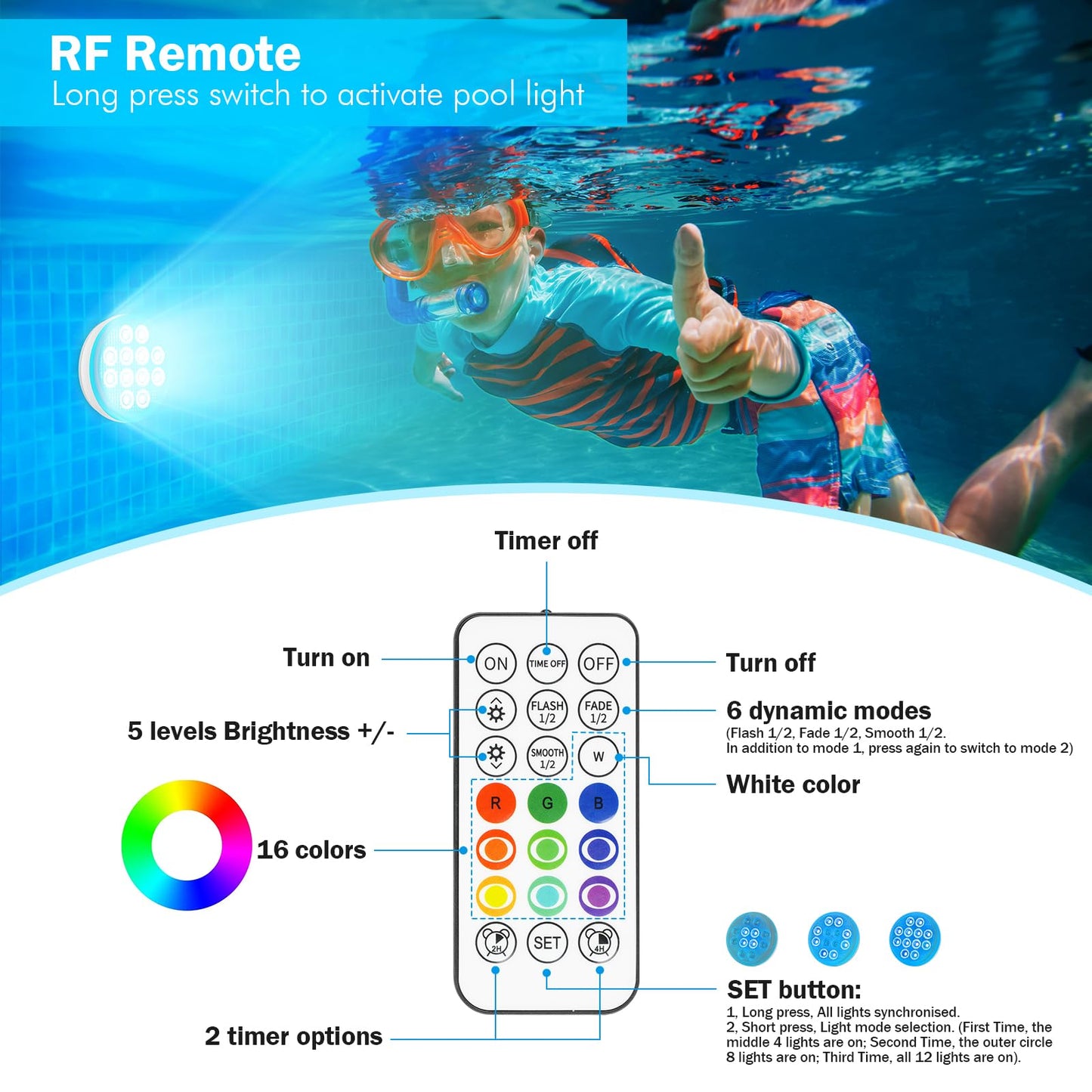 Pool Lights(4 PACK), Ultra-High Brightness Rechargeable Submersible Pool Lights with Remote, IP68 Waterproof 22 Colors Changing Light 2600mAh Magnet LED Underwater Light for Pools, Hot Tub, Ponds