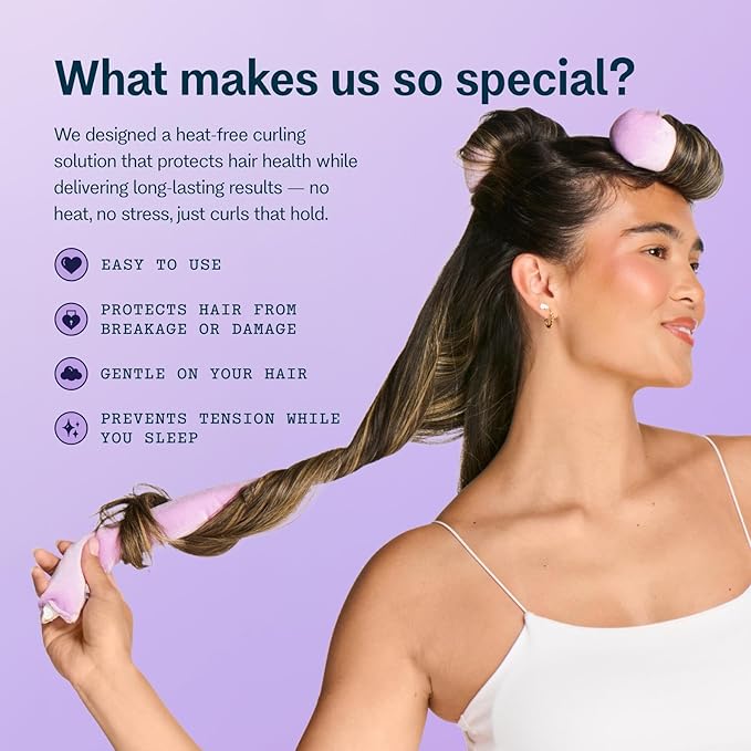 Gimme Beauty Chill Curl Heatless Flex Rods - Gentle & Bendable Hair Rods for Overnight Curls - Bouncy Waves with a Frizz-Free Finish - Snap Closure for Secure Hold - Thick Hair, 4 Count